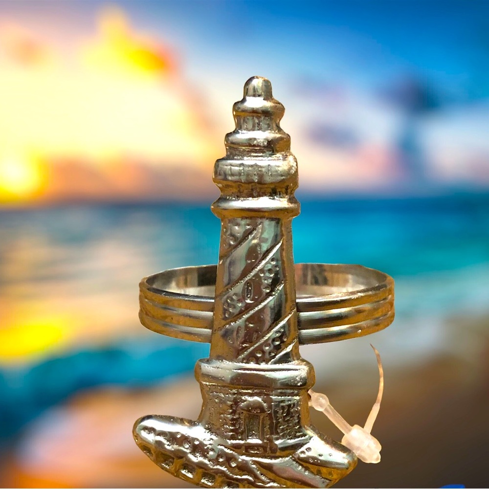 NWT Park Designs Pewter Lighthouse Napkin Rings Set